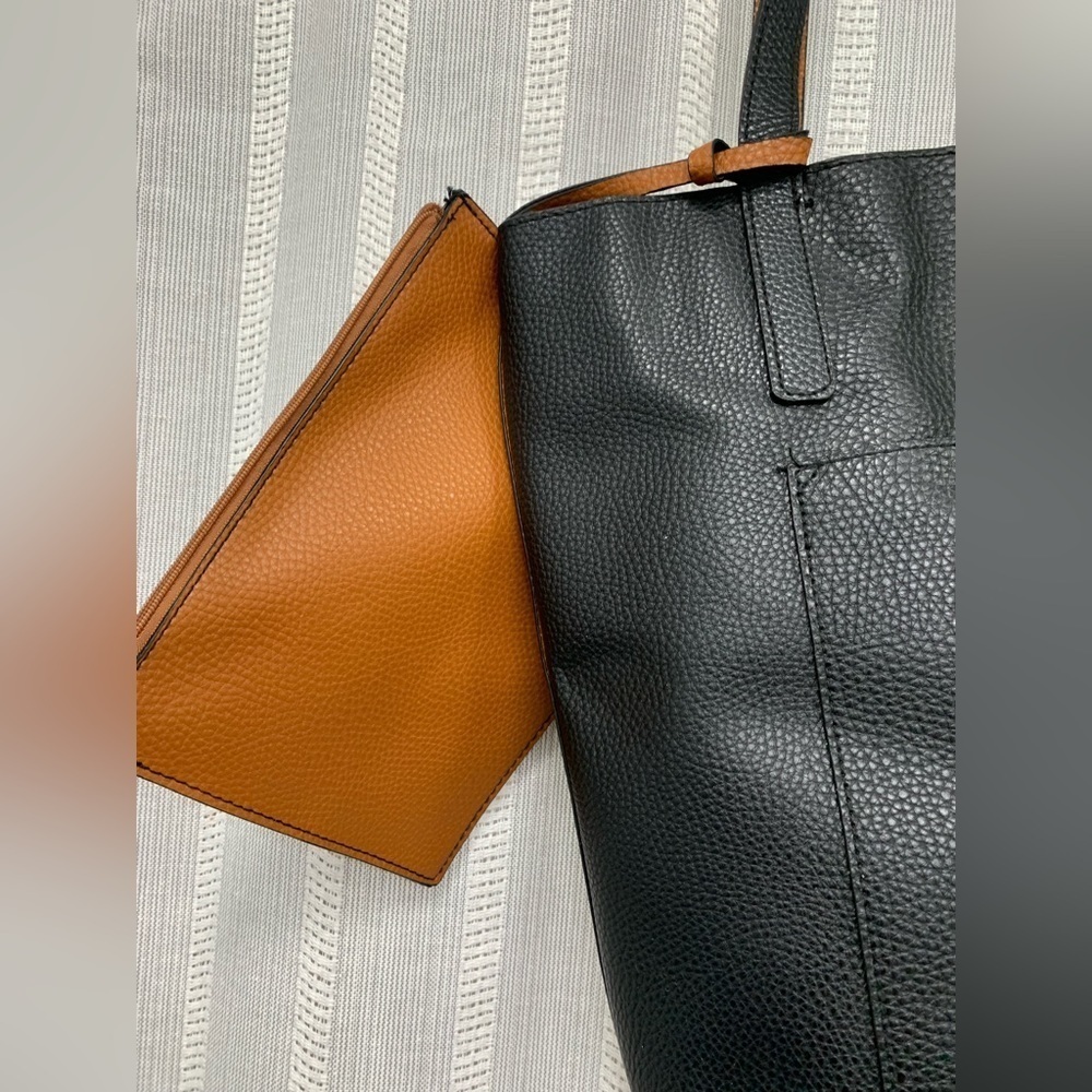 Black and Brown Tote with Attached Mini Bag Faux Leather‎ EUC - Picture 2 of 12